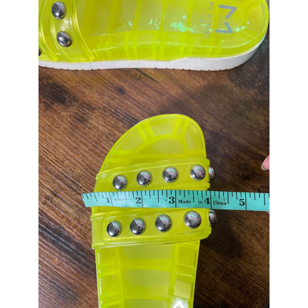 Marc Fisher Trent Jelly Sandals Womens 7.5 Neon Yellow Lime Studs Slide Platform - Picture 12 of 13